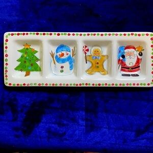 NWT Tabletops Holiday Cheer Hand Painted, Hand Crafted Appetizer - Relish Dish